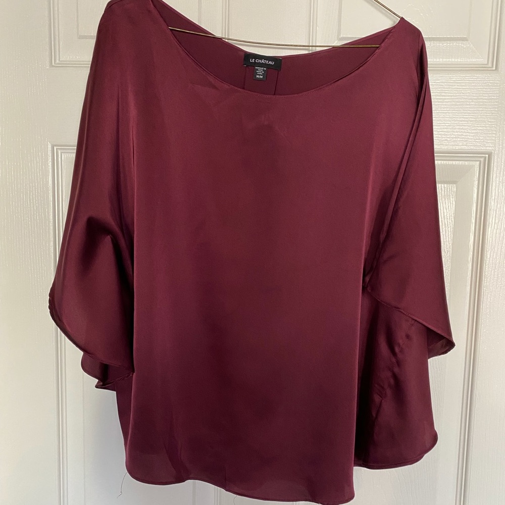 Last Chance- Satin-Feel Cape Sleeve Blouse